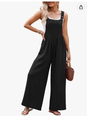 Chic & Casual Loose Wide Leg Overalls Jumpsuits Long Pant Rompers in Black Sz L